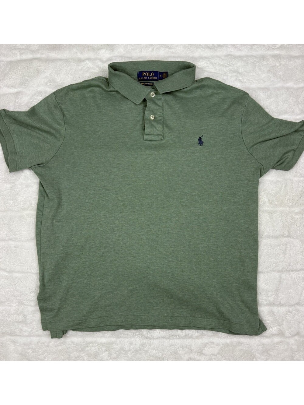 Polo Ralph Lauren Pima Soft Touch Polo Shirt Heather Green Navy Pony Men's M